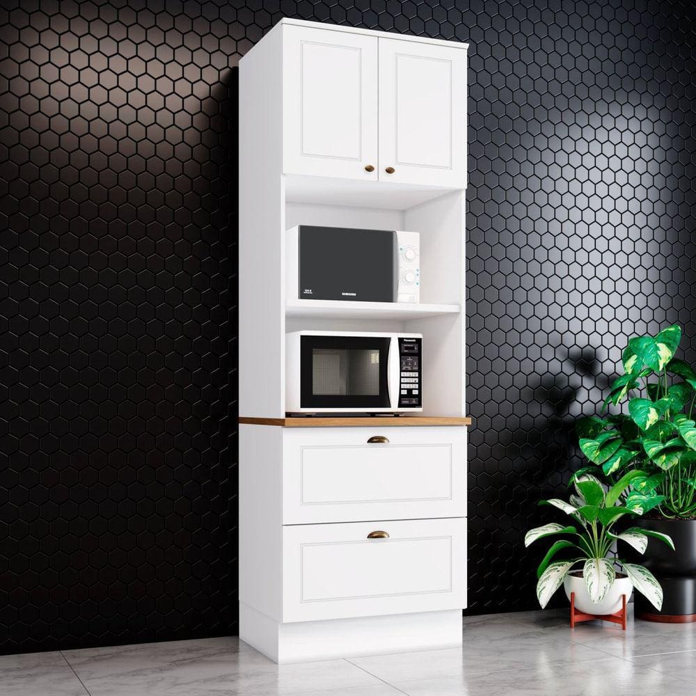 Torre Quente para 2 Fornos 2 Gavetas com Tampo Espresso Móveis Marrom/Off White