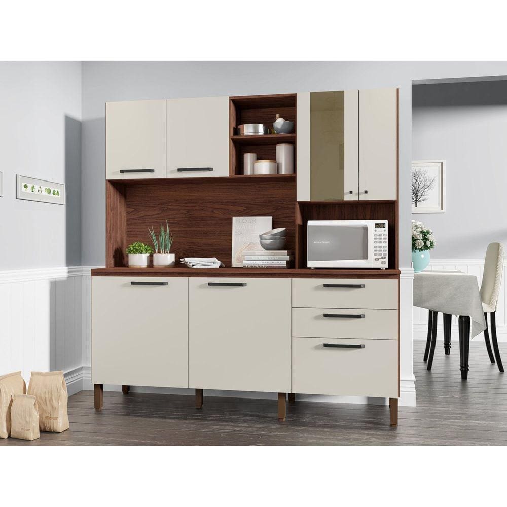 Cozinha Mega Com Tampo Nogueira/Off White