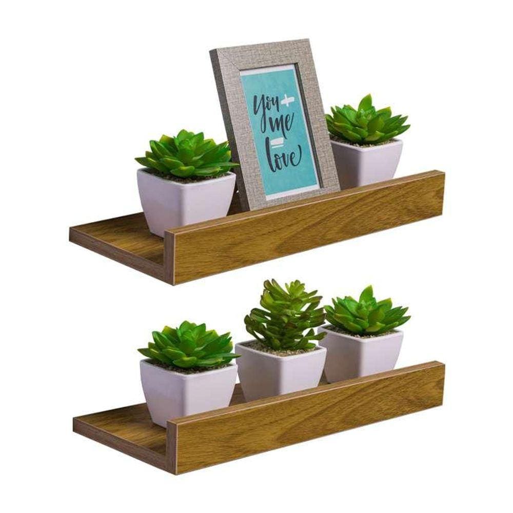 Kit 2 Prateleiras Porta Quadros 40 x 15cm Freijó Suporte Invisível