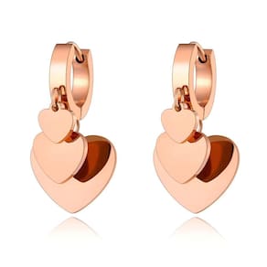 Par Brinco Coração Jessie Banho Ouro Rosê 30mm Aço Feminino