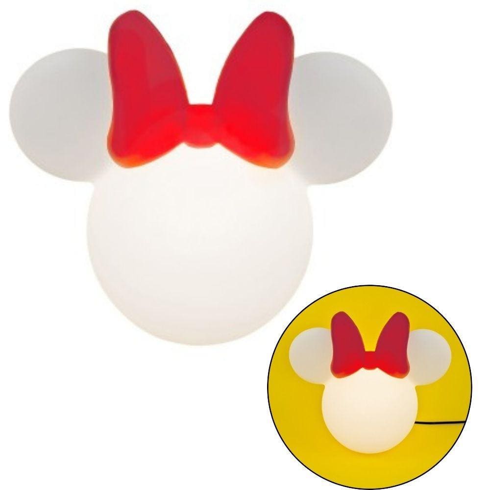 Luminária Abajur Minnie Disney Orelhas Com Laço Vermelho