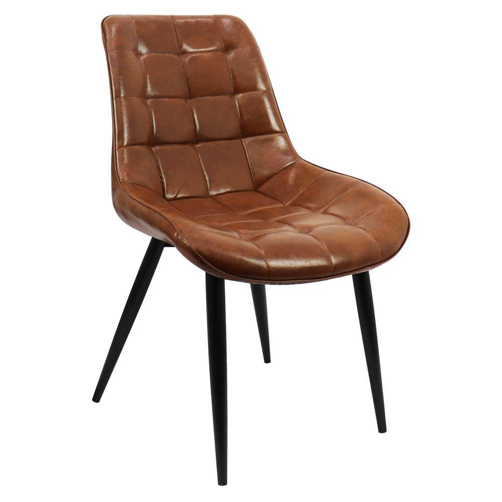 Cadeira Romana Provence Poltrona Estofada Pu Vintage Retro Pés Preto - Marrom