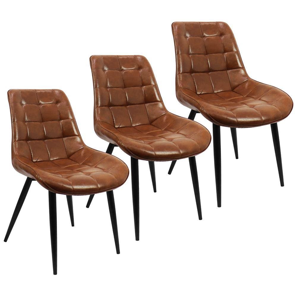 Kit 3 Cadeiras Romana Provence Poltrona Estofada Pu Vintage Retro Pés Preto - Marrom