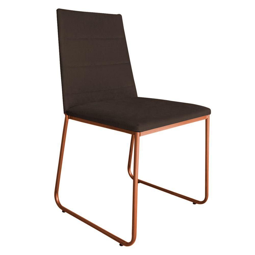 Cadeira de Jantar Estofada Lille Base Bronze Veludo Marrom - Montanaris Decor