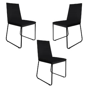 Kit 3 Cadeiras de Jantar Estofada Lille Base Preta Veludo Preto - Montanaris Decor