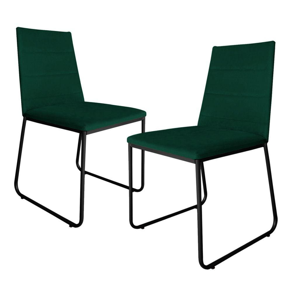 Kit 2 Cadeiras de Jantar Estofada Lille Base Preta Veludo Verde - Montanaris Decor