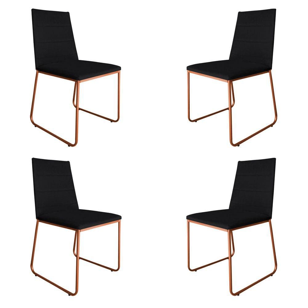 Kit 4 Cadeiras de Jantar Estofada Lille Base Bronze Veludo Preto - Montanaris Decor