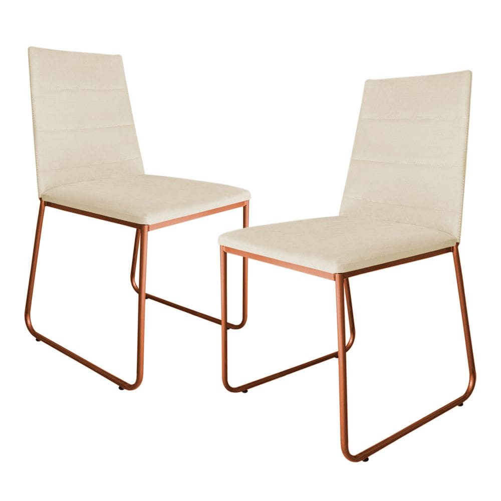 Kit 2 Cadeiras de Jantar Estofada Lille Base Bronze Veludo Bege - Montanaris Decor
