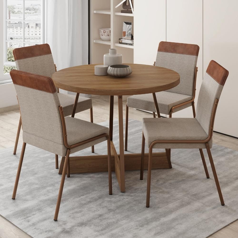 Conjunto Sala de Jantar Déli 4 Cadeiras Carraro Areia/Rose/Nogal