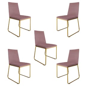 Kit 5 Cadeiras de Jantar Estofada Lille Base Gold Veludo Rosê - Montanaris Decor