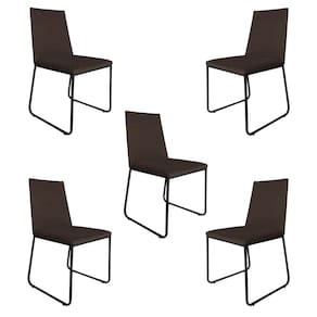Kit 5 Cadeiras de Jantar Estofada Lille Base Preta Veludo Marrom - Montanaris Decor