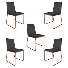 Kit 5 Cadeiras de Jantar Estofada Lille Base Bronze Veludo Cinza - Montanaris Decor