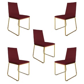 Kit 5 Cadeiras de Jantar Estofada Lille Base Gold Veludo Bordô - Montanaris Decor