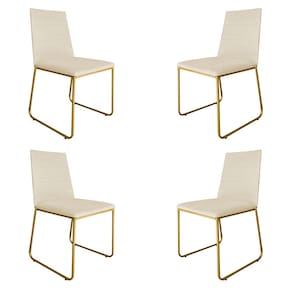 Kit 4 Cadeiras de Jantar Estofada Lille Base Gold Veludo Bege - Montanaris Decor