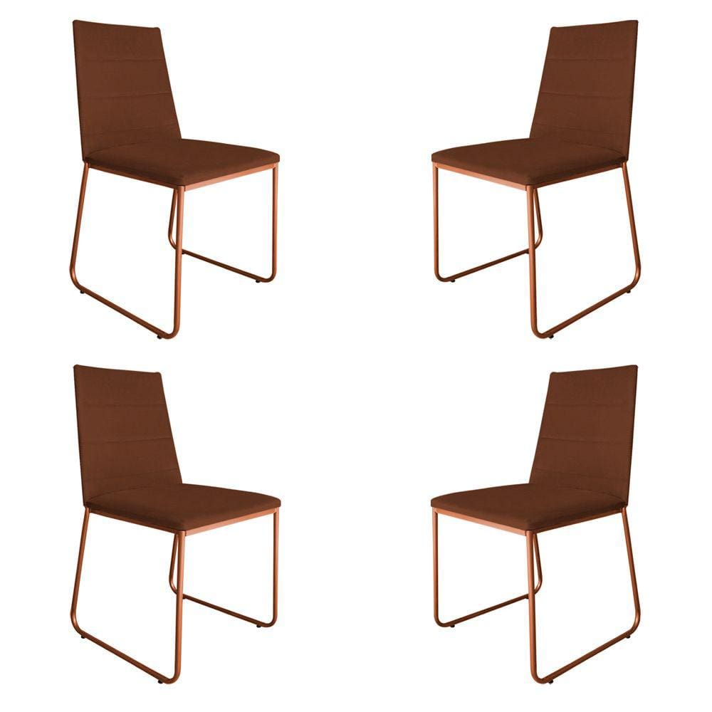 Kit 4 Cadeiras de Jantar Estofada Lille Base Bronze Veludo Terracota - Montanaris Decor
