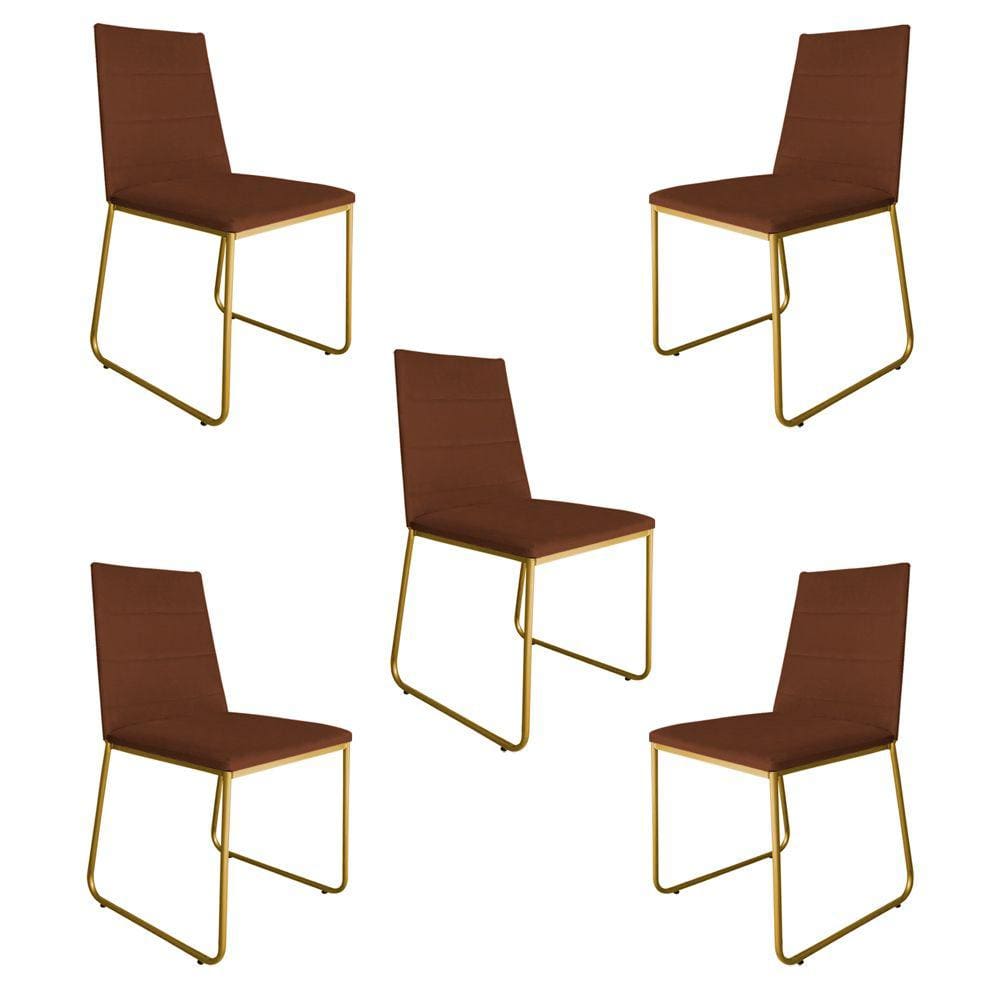 Kit 5 Cadeiras de Jantar Estofada Lille Base Gold Veludo Terracota - Montanaris Decor