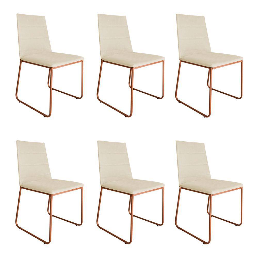 Kit 6 Cadeiras de Jantar Estofada Lille Base Bronze Veludo Bege - Montanaris Decor