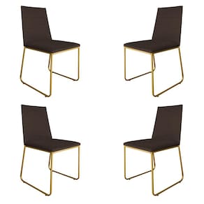 Kit 4 Cadeiras de Jantar Estofada Lille Base Gold Veludo Marrom - Montanaris Decor