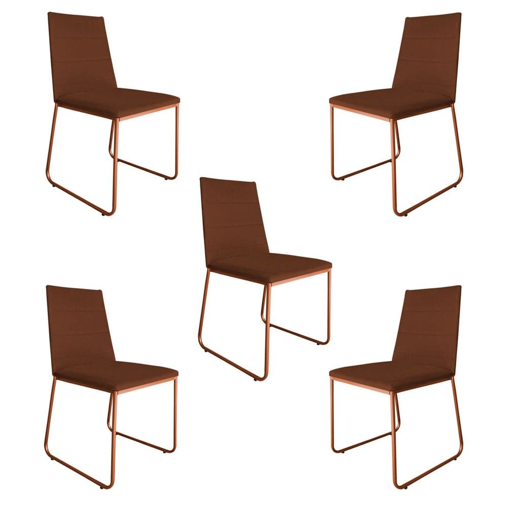Kit 5 Cadeiras de Jantar Estofada Lille Base Bronze Veludo Terracota - Montanaris Decor