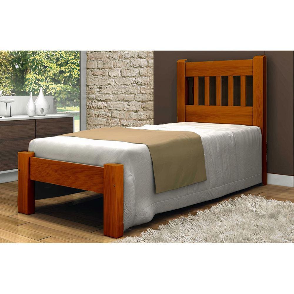 Cama de Solteiro Pérola de Madeira Maciça Angelim Pedra/Tauari