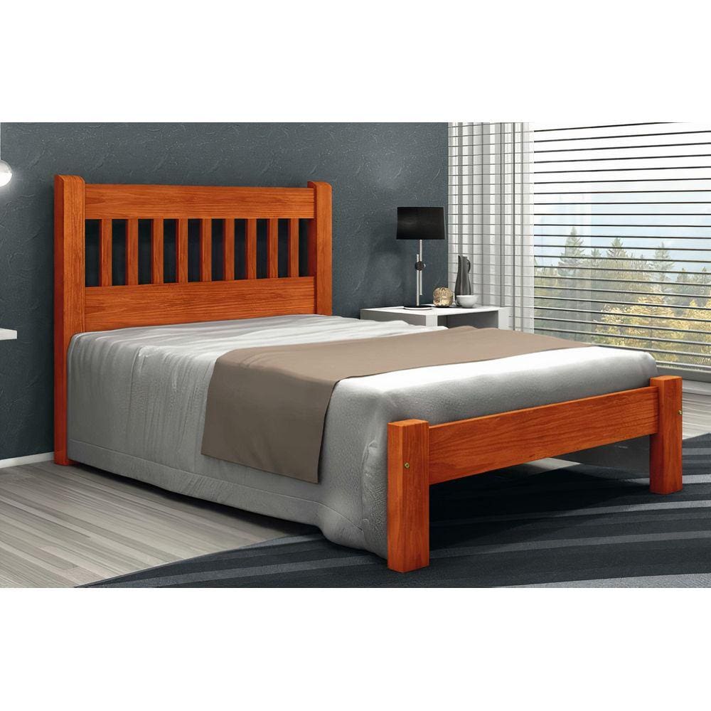 Cama Queen Size Pérola de Madeira Maciça Angelim Pedra/Tauari