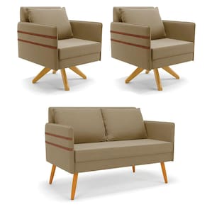 Kit 01 Namoradeira 02 Lugares e 02 Poltronas Mari Suede Base de Madeira MA30 - D`Rossi