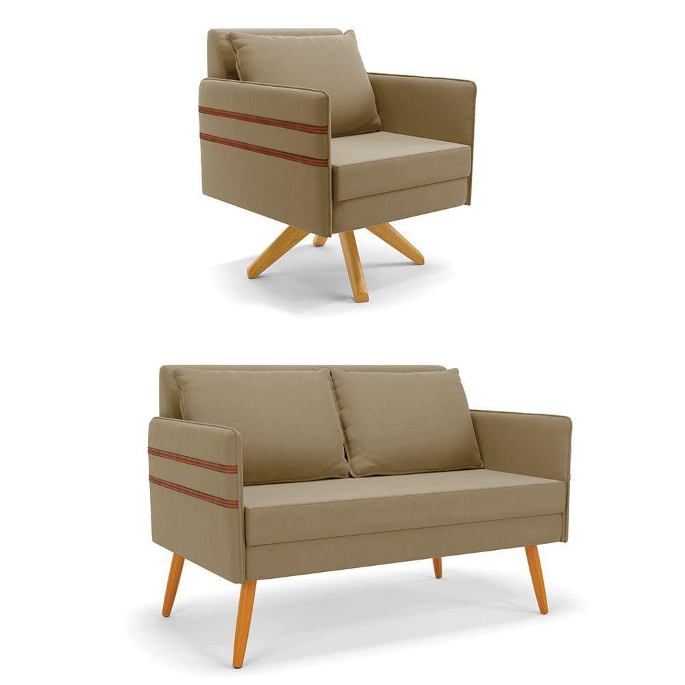 Kit 01 Namoradeira 02 Lugares e 01 Poltrona Mari Suede Base de Madeira MA30 - D`Rossi