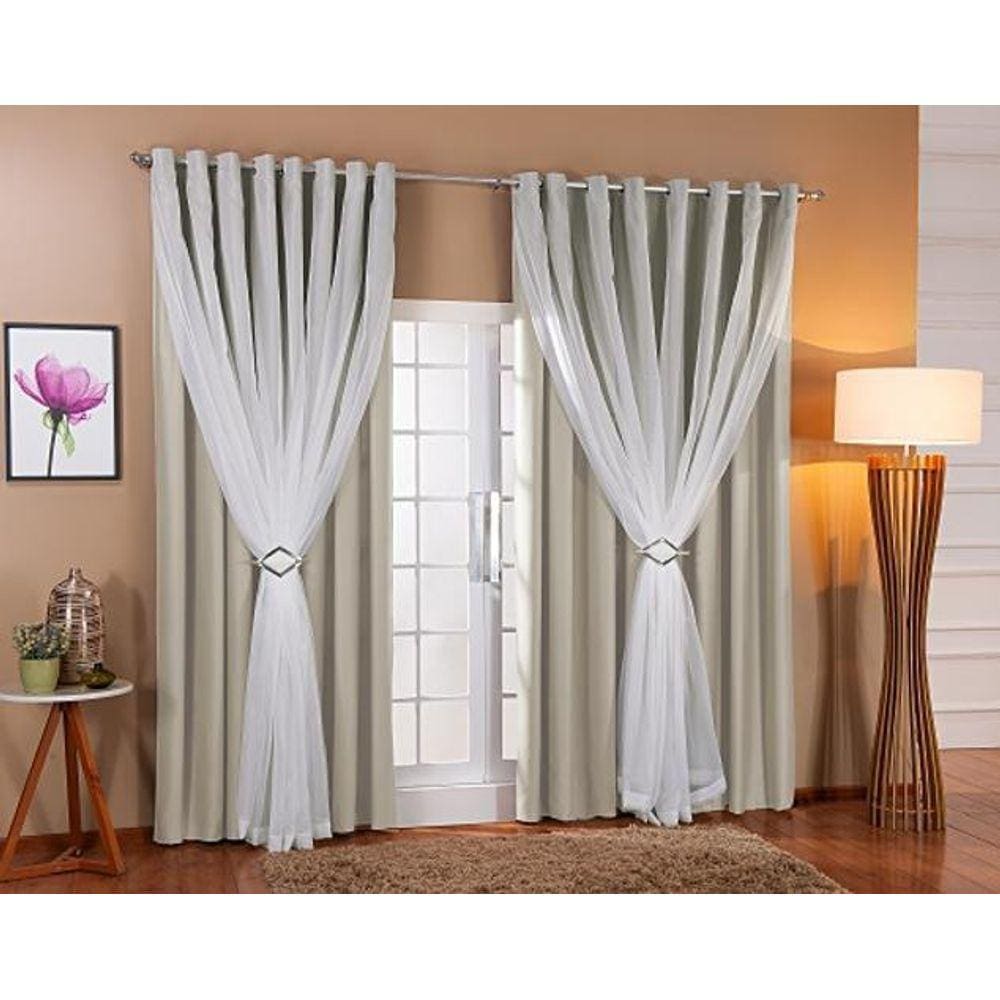 Cortina Voil Com Forro Blackout Tecido 2,80X1,80 Sala Quarto
