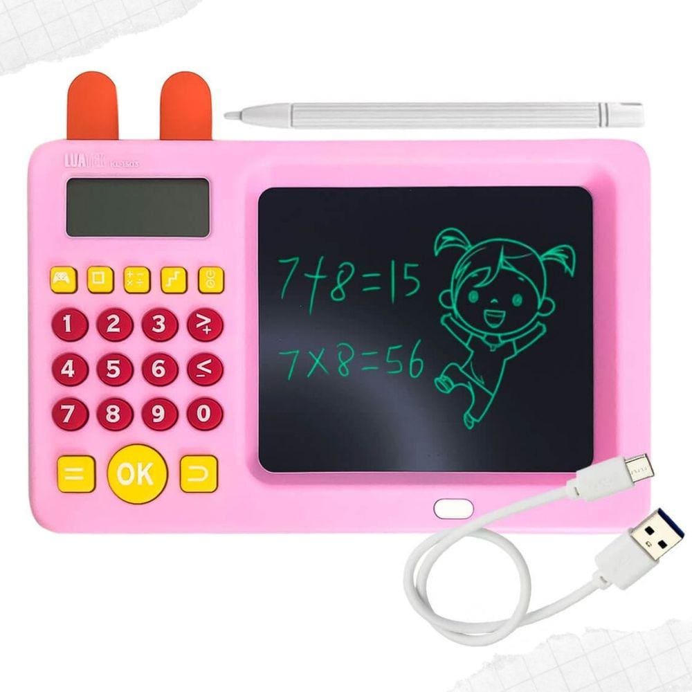 Lousa Mágica Educativa com Calculadora Recarregável Rosa