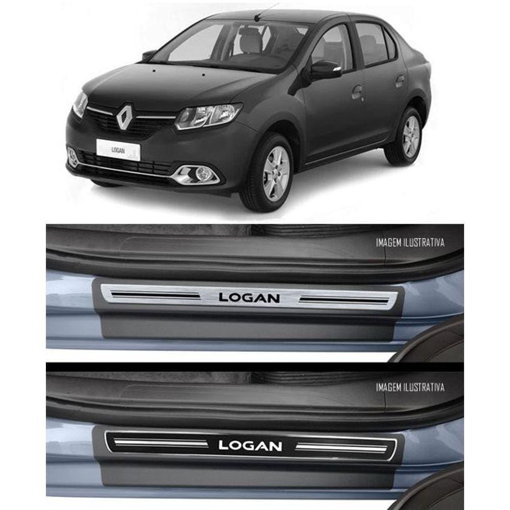 Jogo Soleira Premium Elegance Renault Novo Logan 2014 2015 2016 2017 2018 - 4 Portas ( Vinil + Resinada 8 Peças )