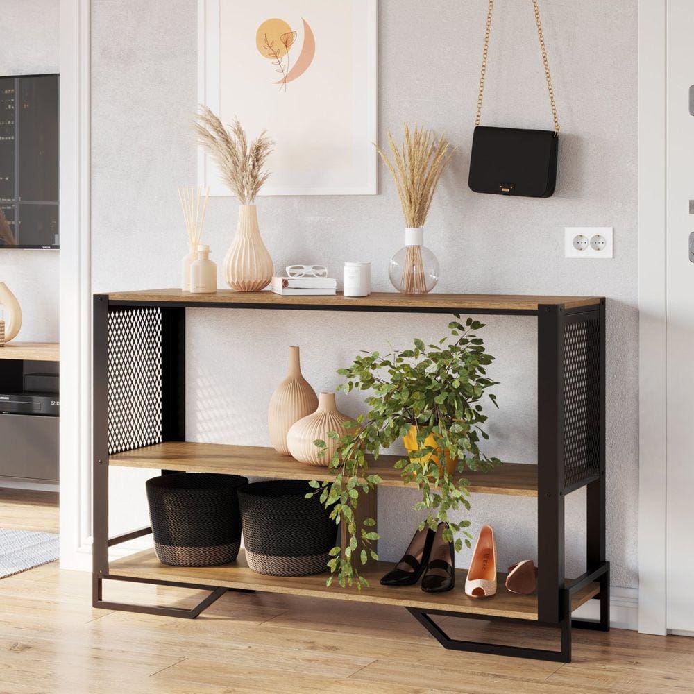 Aparador 2 Prateleiras Estilo Industrial Telado P1021 Preto Mel