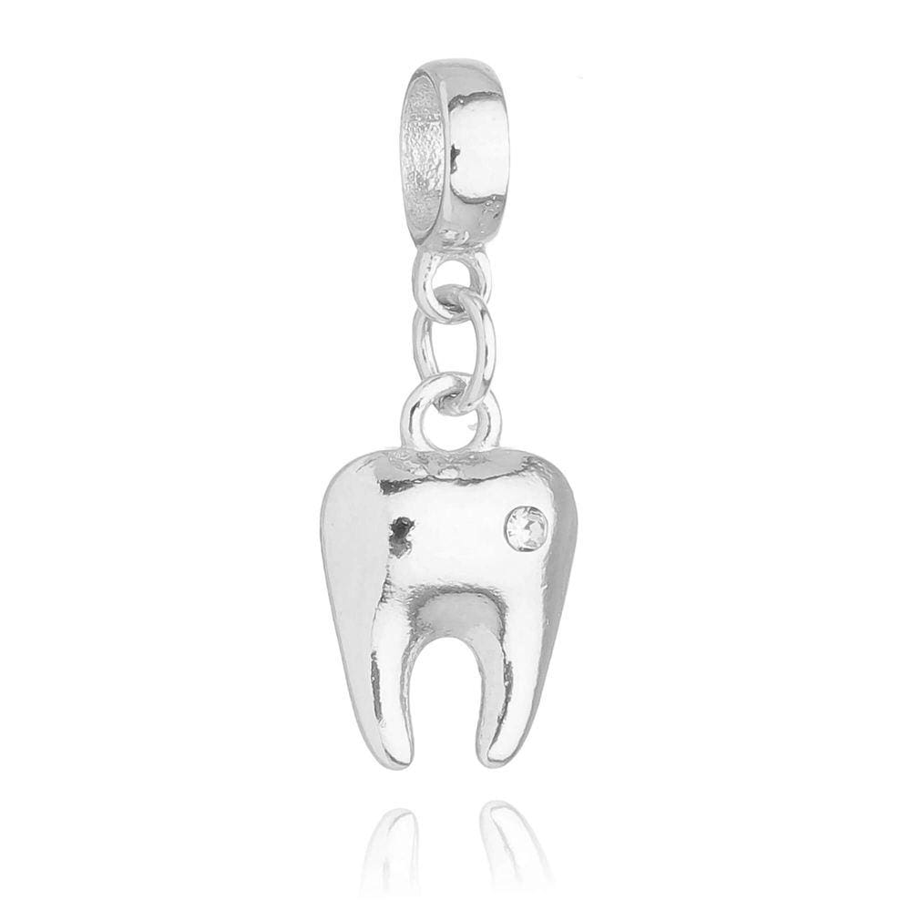 Pingente Berloque Dente Odontologia Pandora Banhado a Prata 925 - Premium