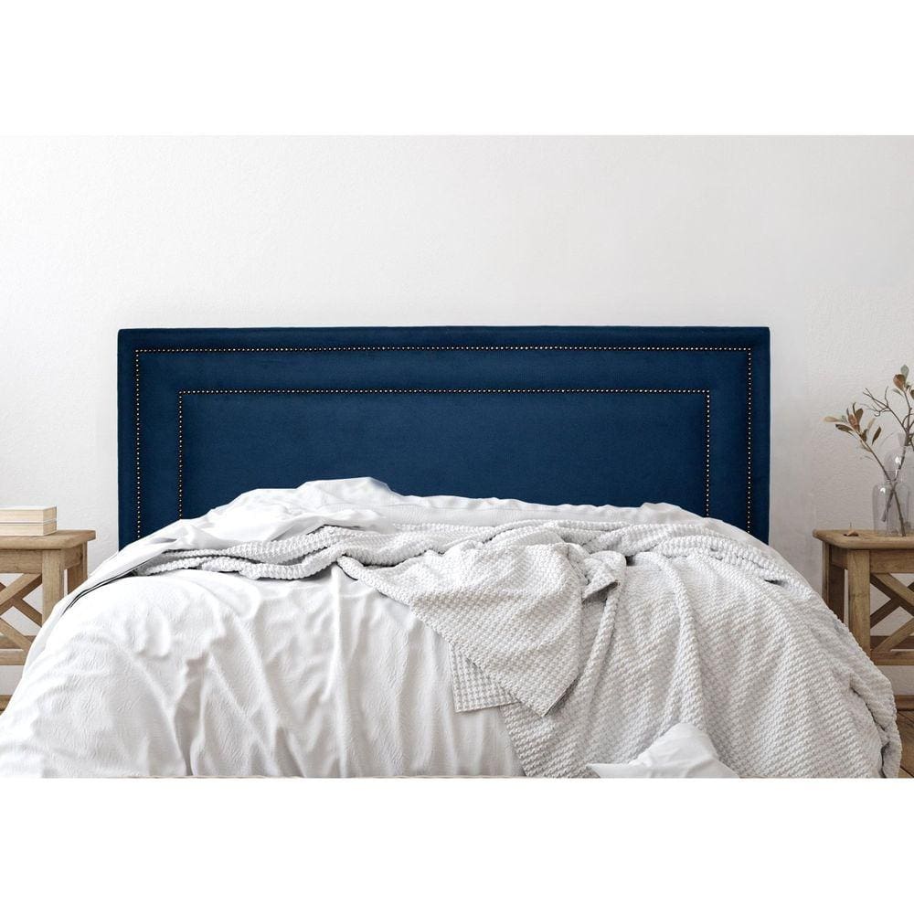 Cabeceira King Estofada para Cama Box com Tachas 193x60cm Reta Luxo Dupla Azul/Fumê