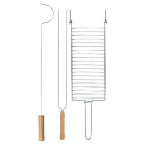 Kit Preparo Churrasco 3Pc Churrasqueira 65Cm Cabo Madeira