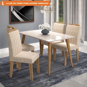 Conjunto Sala de Jantar Adele 130X80 Tampo em MDF/Vidro 4 Cadeiras Paola Cimol Madeira/Off White/Nature/Nude