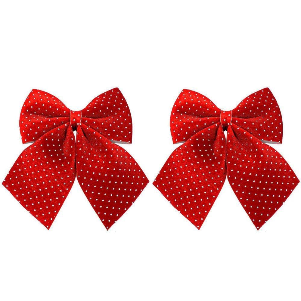 Kit 2 Laços Veludo Vinho Grande Decorados Bolinhas Prata Natal 20x24cm - Magizi