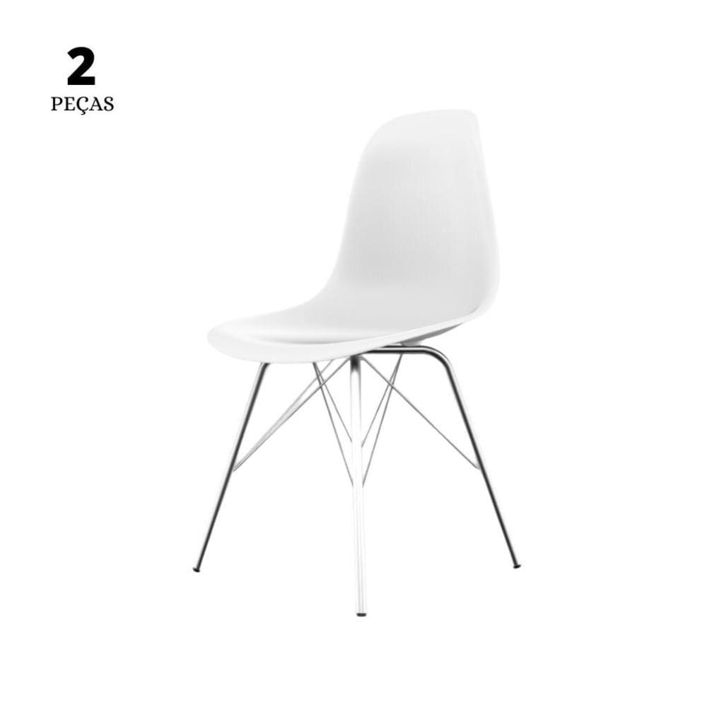 Conjunto Com 2 Cadeiras Eames Tower Branca  Base Em Aço Cromado - Branco