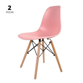 Conjunto Com 2 Cadeiras Eames Rosa Base Em Madeira