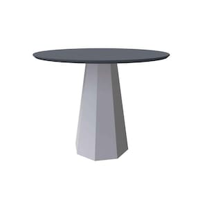 mesa de jantar redonda com tampo de vidro isis cinza e off white 100 cm