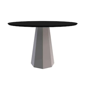 mesa de jantar redonda com tampo de vidro isis preta e off white 120 cm