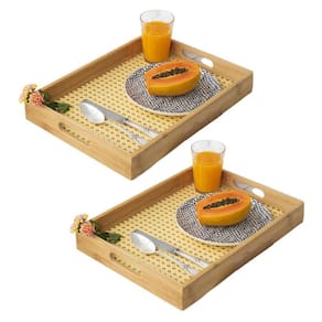 Kit 2 Bandejas De Bambu Com Palha Indiana Servir Café Manhã