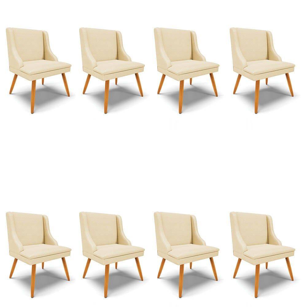 Kit 8 Cadeiras Estofadas para Sala de Jantar Pés Palito Lia Veludo Off White Luxo - Ibiza