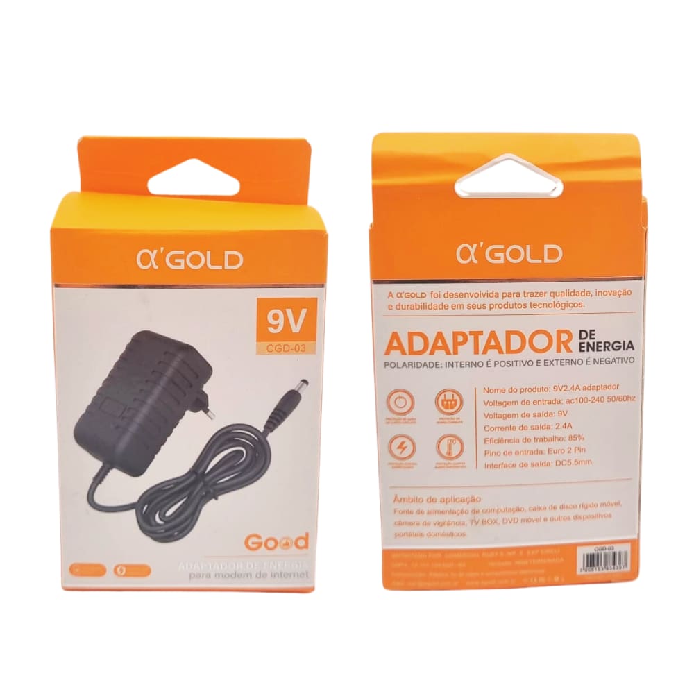Fonte de Energia 9V / 2.4A plug P4 5.5mm 110v-220v a`Gold