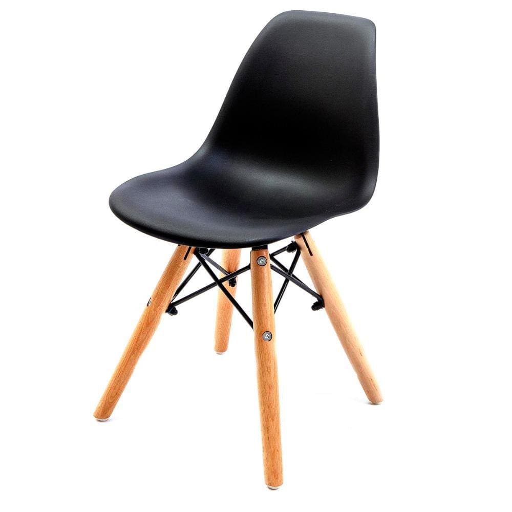 Cadeira Eames Infantil Preta  Base Em Madeira