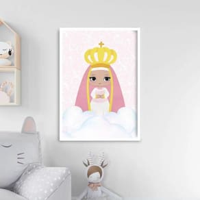 Quadro Nossa Senhora Aparecida Baby Rosa 33x24 Vidro Branca