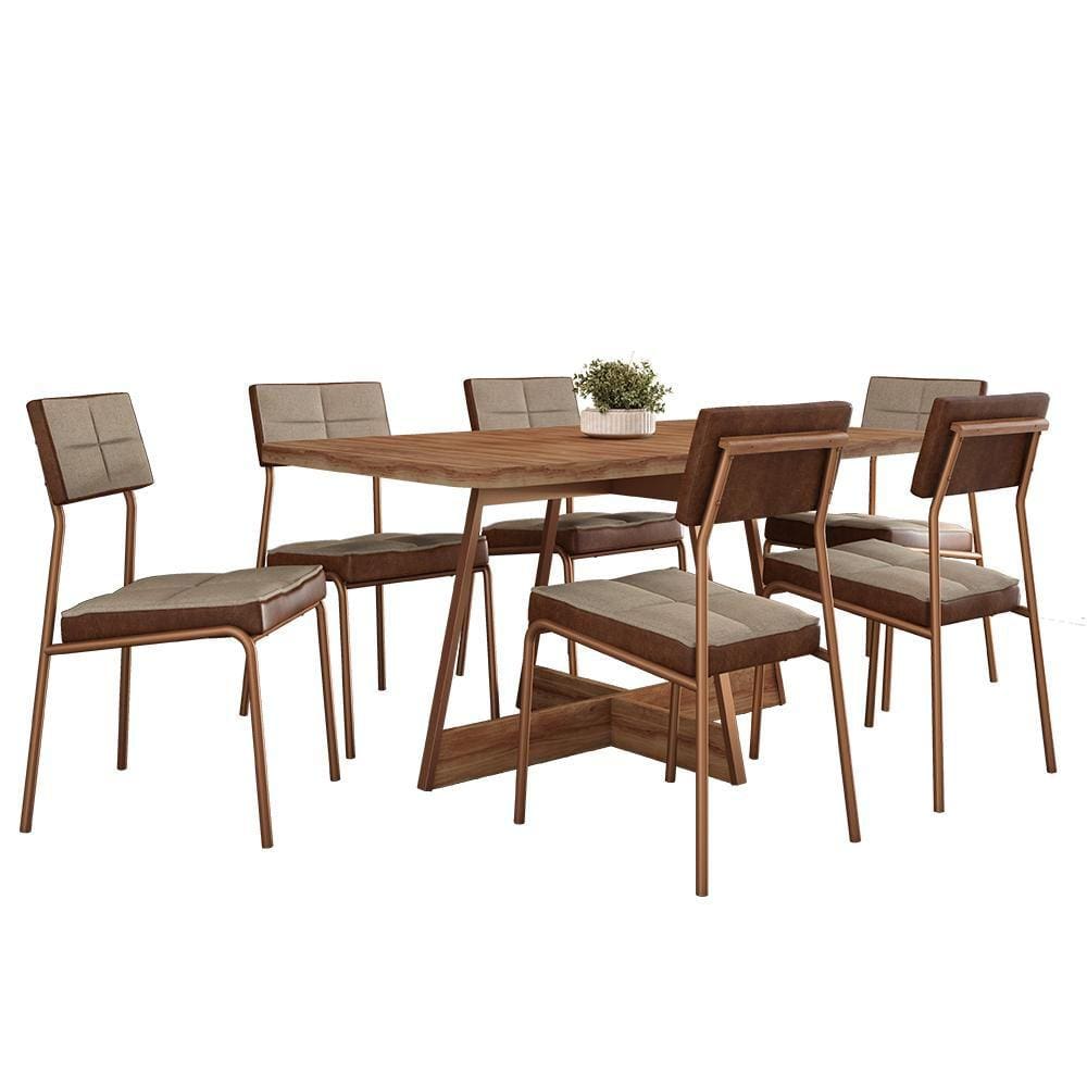 Conjunto Sala de Jantar Loanda 6 Cadeiras Carraro Areia/Rose/Nogal