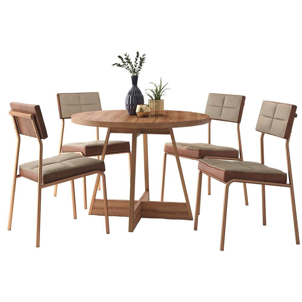 Conjunto Sala de Jantar Nairóbi 4 Cadeiras Carraro Areia/Rose/Nogal