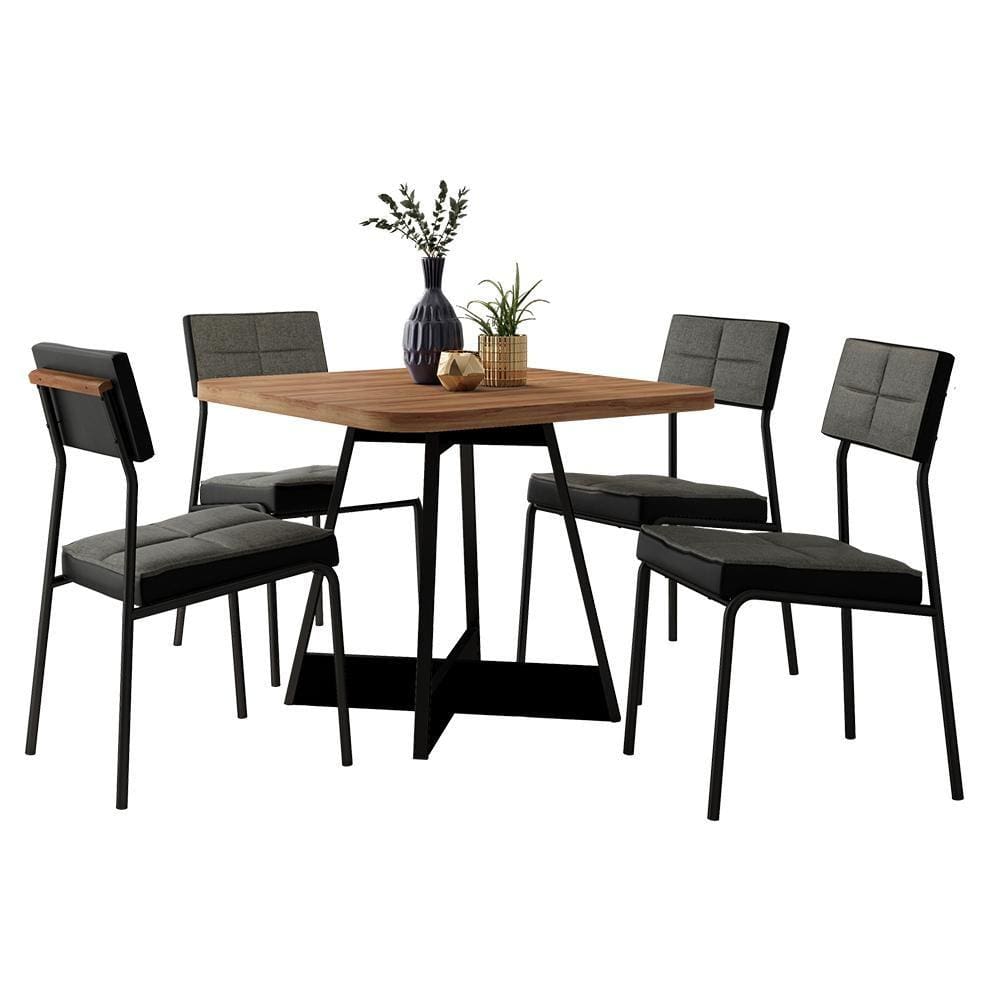 Conjunto Sala de Jantar Sydney 4 Cadeiras Carraro Grafite/Preto/Nogal