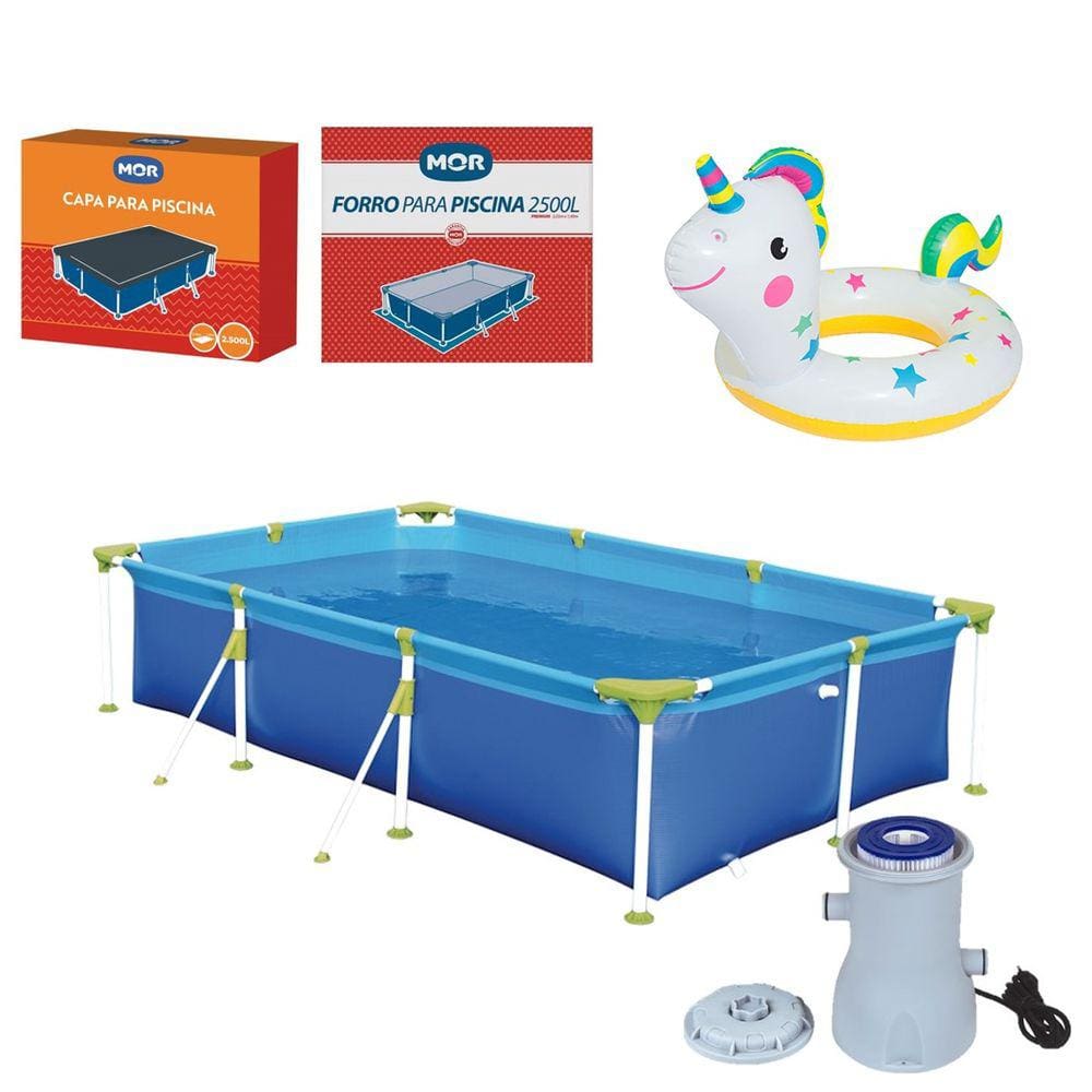 Kit Piscina Premium 2500 Litros Capa Forro Filtro Boia Inflável Infantil Animais - 220V Mor