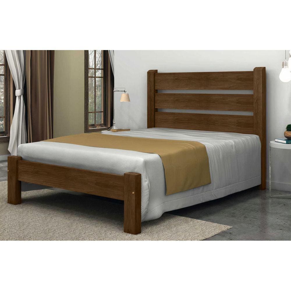 Cama Queen Size Maiorca de Madeira Maciça Angelim Pedra/Tauari